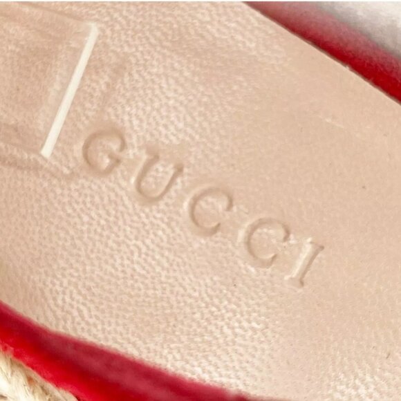 Gucci Red Suede Floral Embroidered Espadrille Wedge Platform Sandal EU 40.5 - Picture 9 of 11